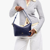 Cobalt Small | Petite slouchy leather shoulder bag with zipper opening and three metal tree emblems