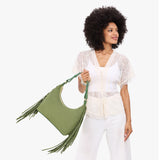 Laurel Small Fringe | U-shaped shoulder bag with adjustable strap and fringe detail