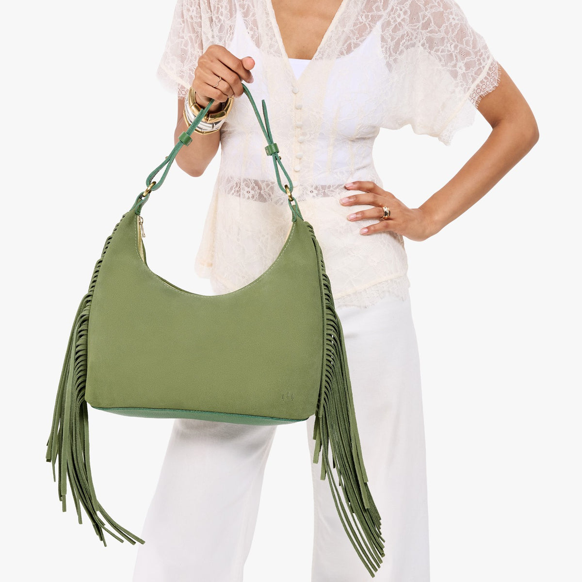 Laurel*Small*Fringe | U-shaped shoulder bag with adjustable strap and fringe detail