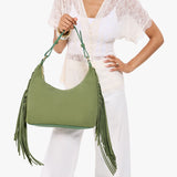 Laurel Small Fringe | U-shaped shoulder bag with adjustable strap and fringe detail
