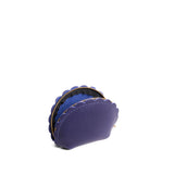 Cobalt Small | Curved leather pouch with zipper and scalloped edges