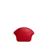 Cherry Small | Seashell shaped leather makeup bag with curved top zipper and flat bottom