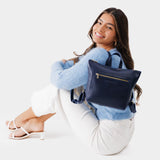 Cobalt Small | Small square slim leather tote backpack