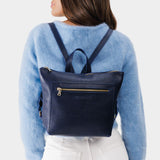 Cobalt Small | Small square slim leather tote backpack