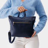 Cobalt Small | Small square slim leather tote backpack