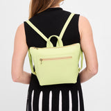 Shadow Lime Small | Model wearing square slim leather tote backpack 