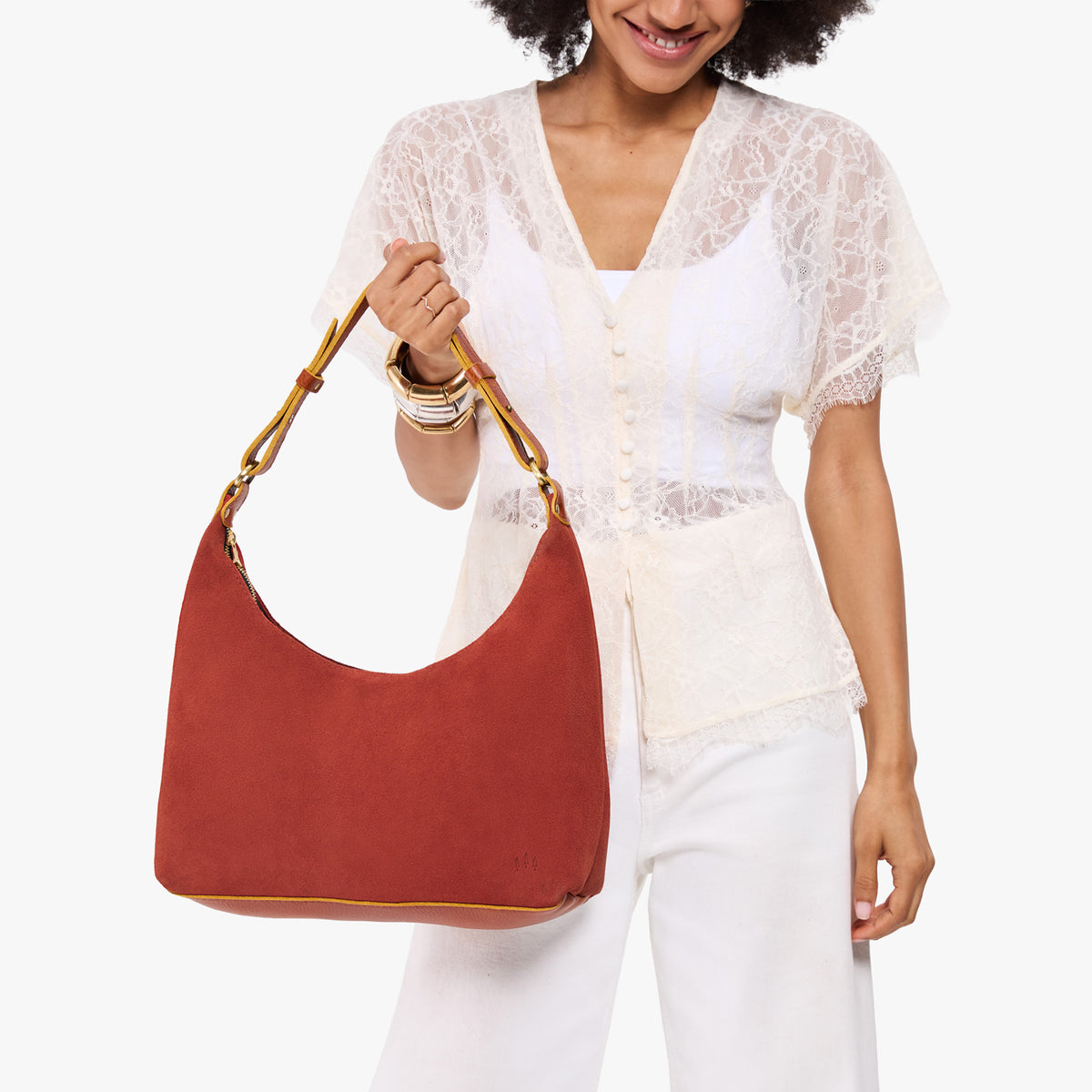 Cinnabar*Small*Classic | U-shaped shoulder bag with adjustable strap and fringe detail