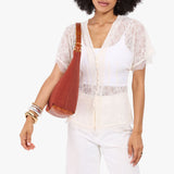 Cinnabar Small Classic | U-shaped shoulder bag with adjustable strap and fringe detail