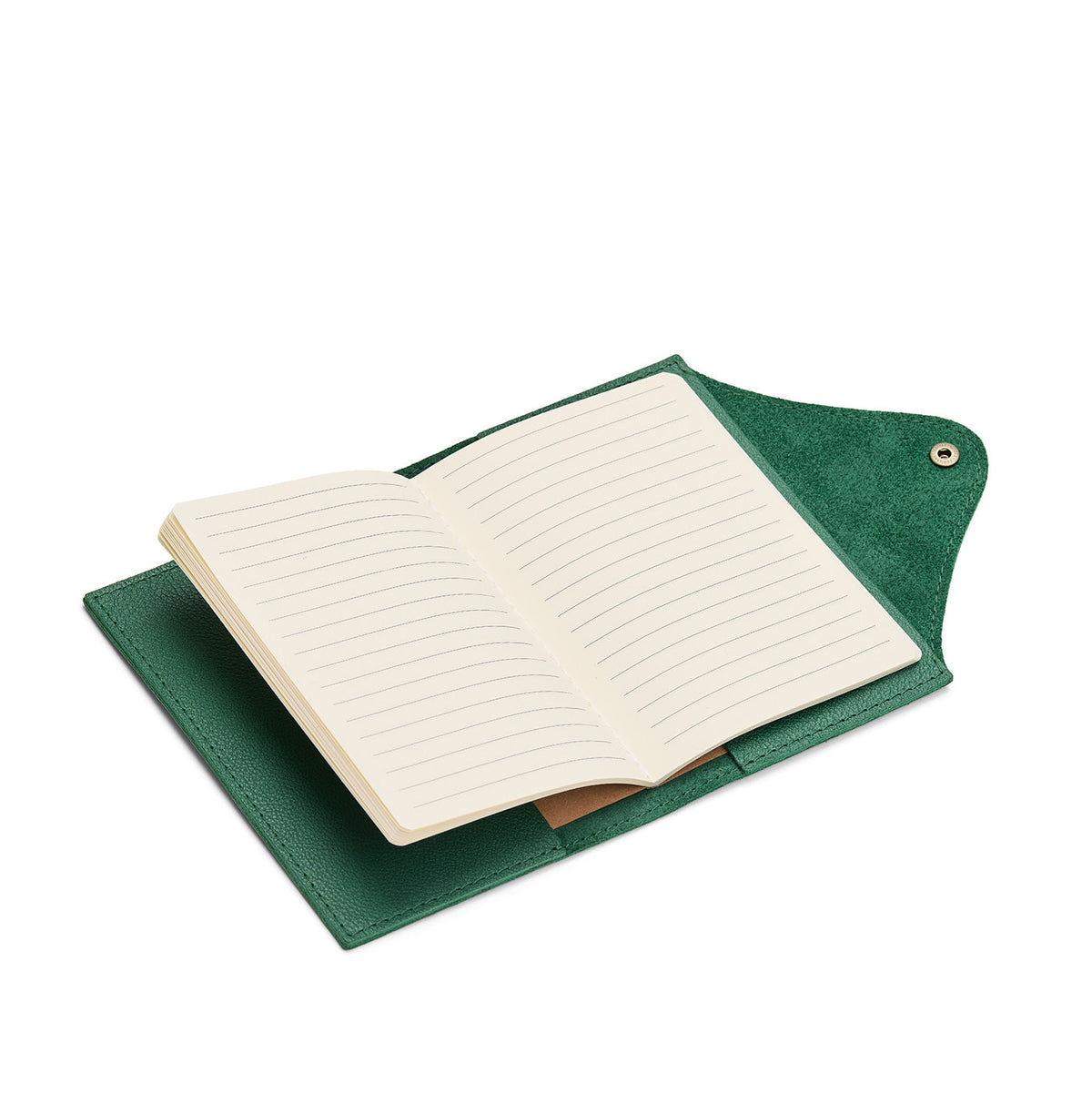 Bacalar*Medium | Leather journal cover with button snap cover open