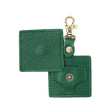 Bacalar | Square-shaped leather AirTag holder with snap closure and swivel lobster claw clasp