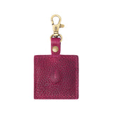 Orchid | Square-shaped leather AirTag holder with snap closure and swivel lobster claw clasp