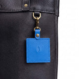 Skydive | Square-shaped leather AirTag holder with snap closure and swivel lobster claw clasp