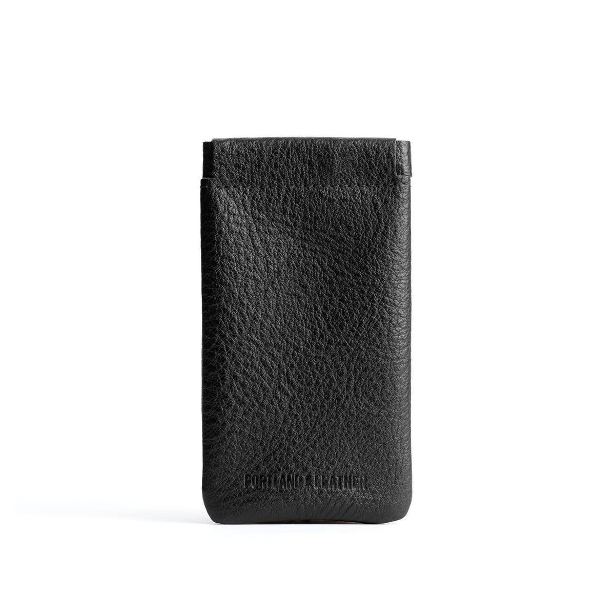 Pebbled--black | Leather glasses case with hidden metal spring closure
