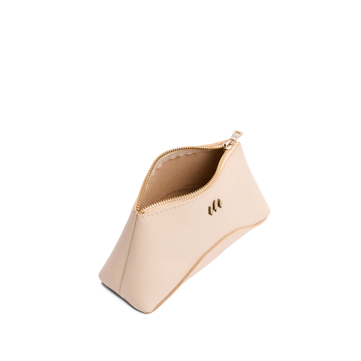 Pebbled Bone | Rectangular makeup bag pouch with top zipper