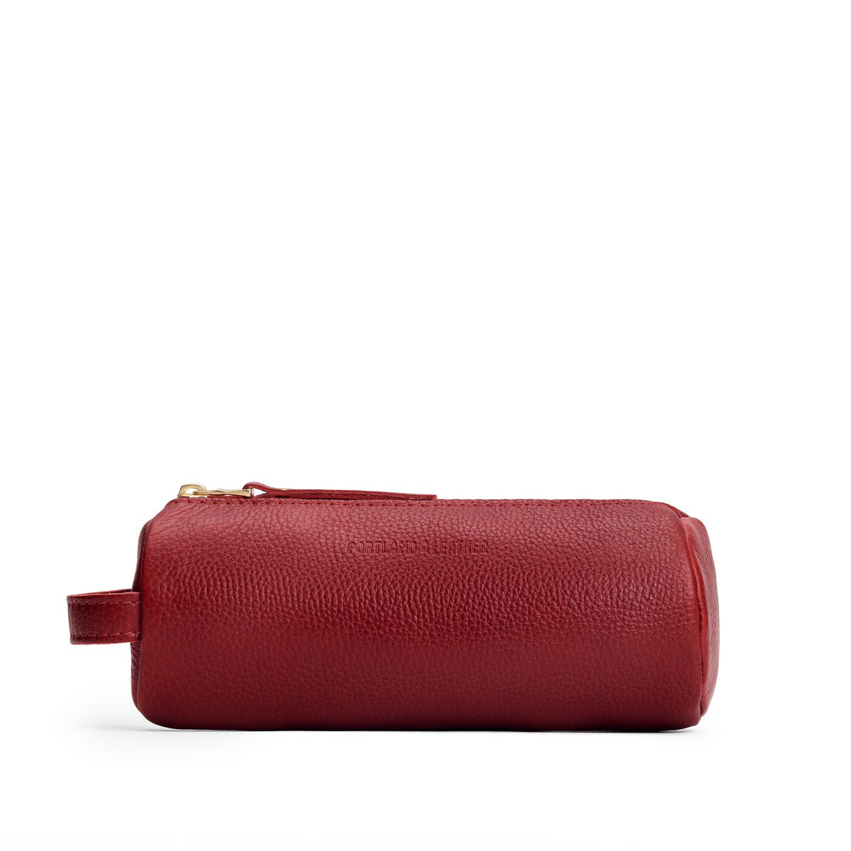 Chili Red | Cylindrical leather pouch with zipper and handle