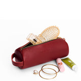 Chili Red | Cylindrical leather pouch with zipper and handle