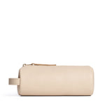 Pebbled Bone | Cylindrical leather pouch with zipper and handle