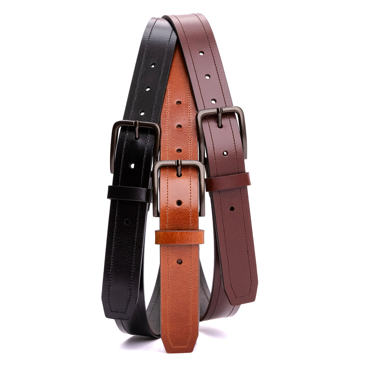 All Variants | Collection of all three belt color variants in Jet Black, Amber, and Pecan