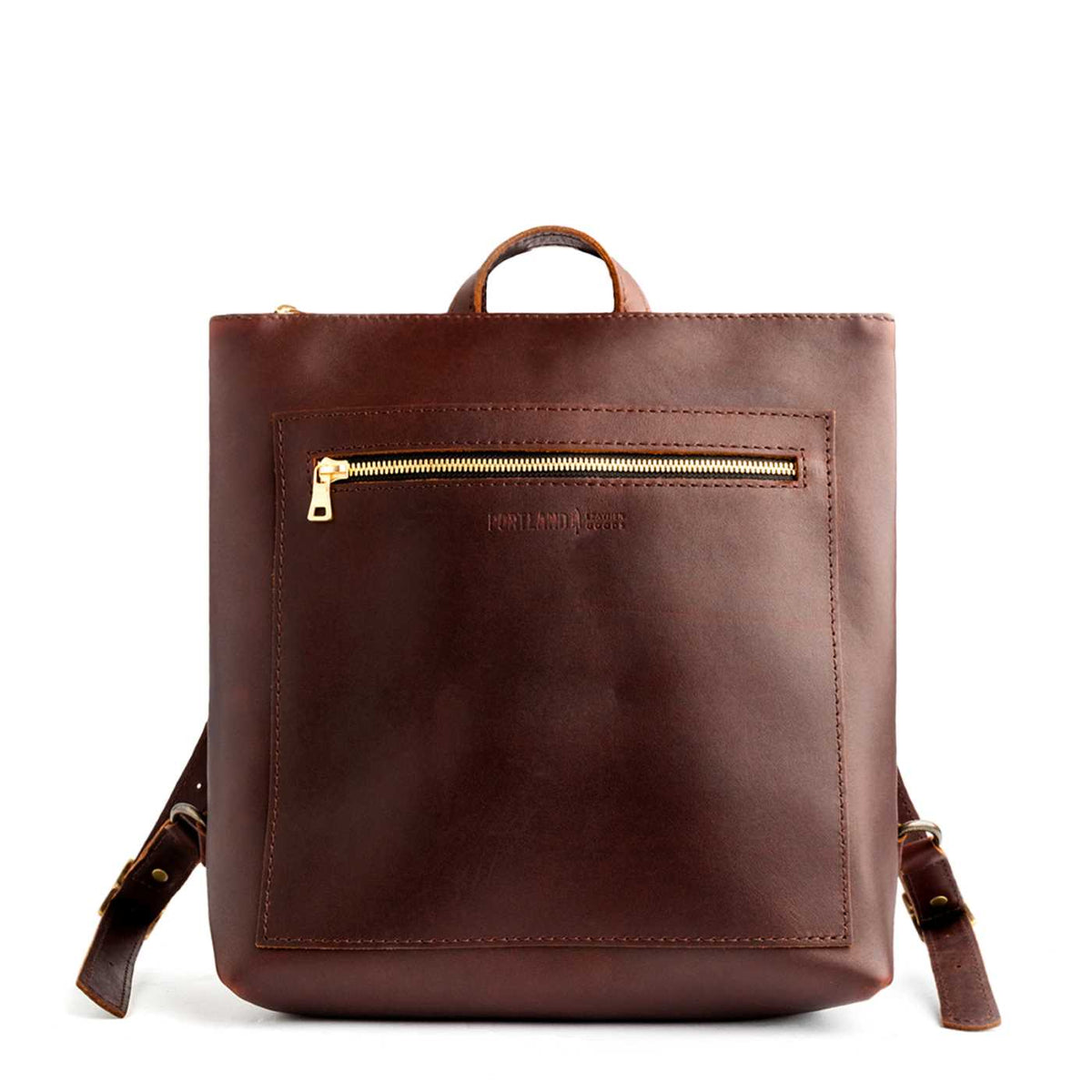 Cognac*Large  | Square slim leather tote backpack