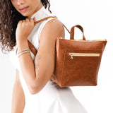 Meadow Small | Small square slim leather tote backpack