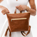 Meadow Small | Small square slim leather tote backpack