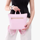 Pinkaboo Small | Model wearing square slim leather tote backpack 