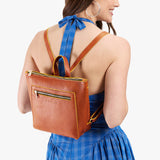 Sienna Small | Small square slim leather tote backpack