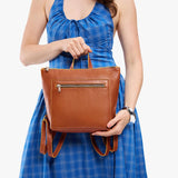 Sienna Small | Small square slim leather tote backpack