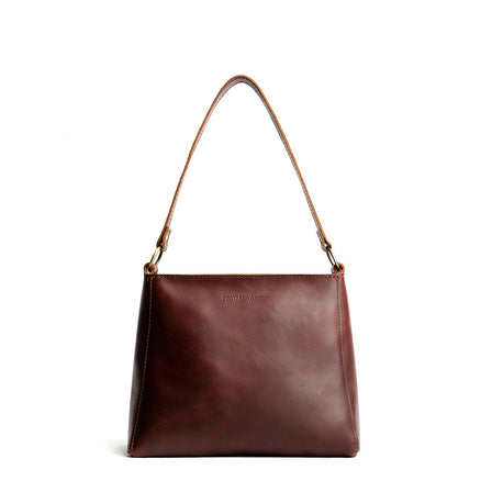 Cognac*Large | Large triangular shoulder bag with antiqued brass finished hardware