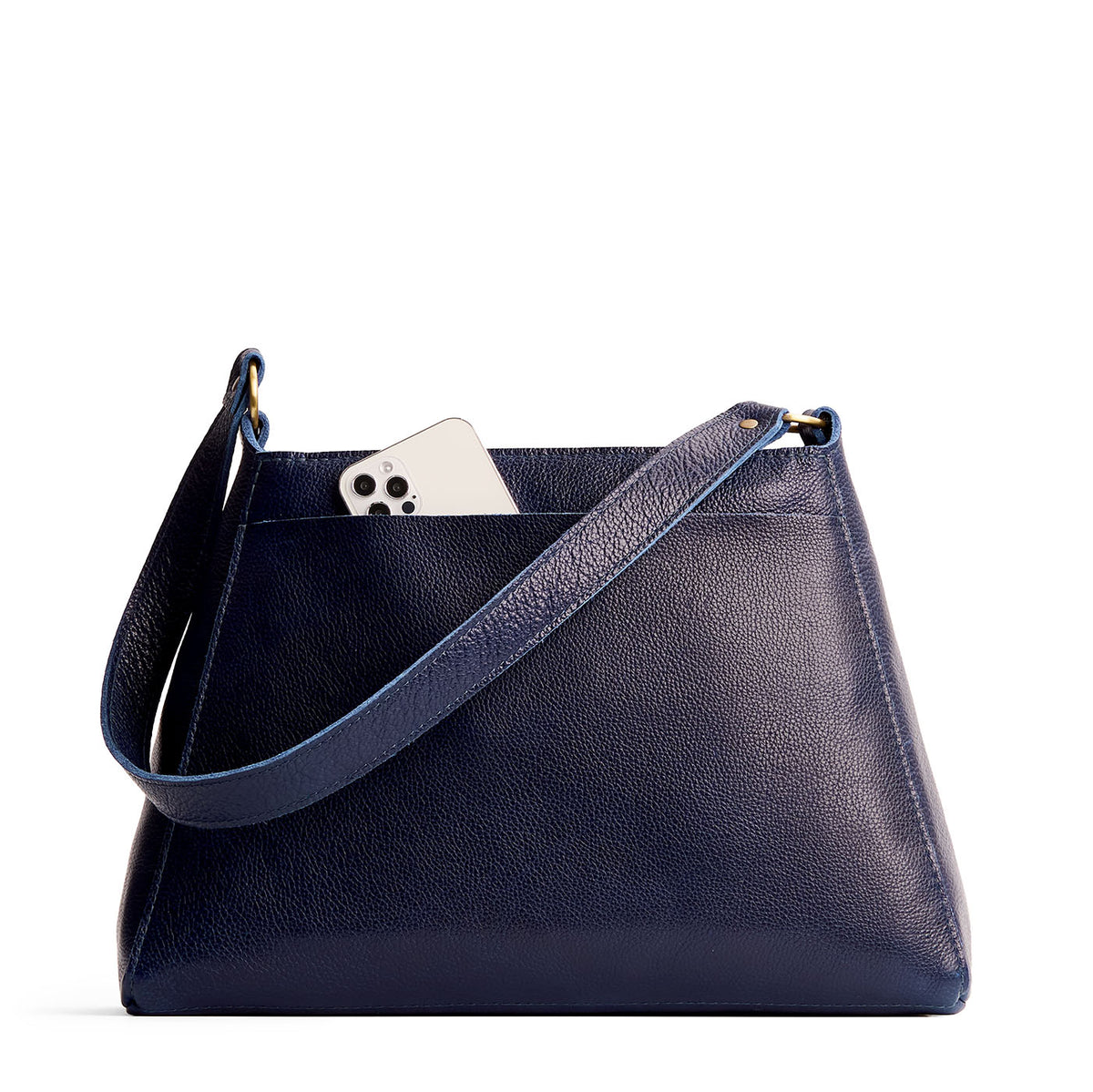 Cobalt*Large | Large triangular shoulder bag with antiqued brass finished hardware