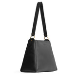 Pebbled--black Large | Large triangular shoulder bag with antiqued brass finished hardware