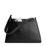 Pebbled--black Large | Large triangular shoulder bag with antiqued brass finished hardware