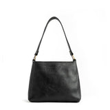 Pebbled--black Small | Triangular shoulder bag with antiqued brass finished hardware