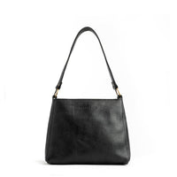 Pebbled--black*Small | Triangular shoulder bag with antiqued brass finished hardware