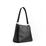 Pebbled--black Small | Triangular shoulder bag with antiqued brass finished hardware
