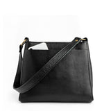 Pebbled--black Small | Triangular shoulder bag with antiqued brass finished hardware