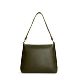 Pebbled Olive Small | Triangular shoulder bag with antiqued brass finished hardware