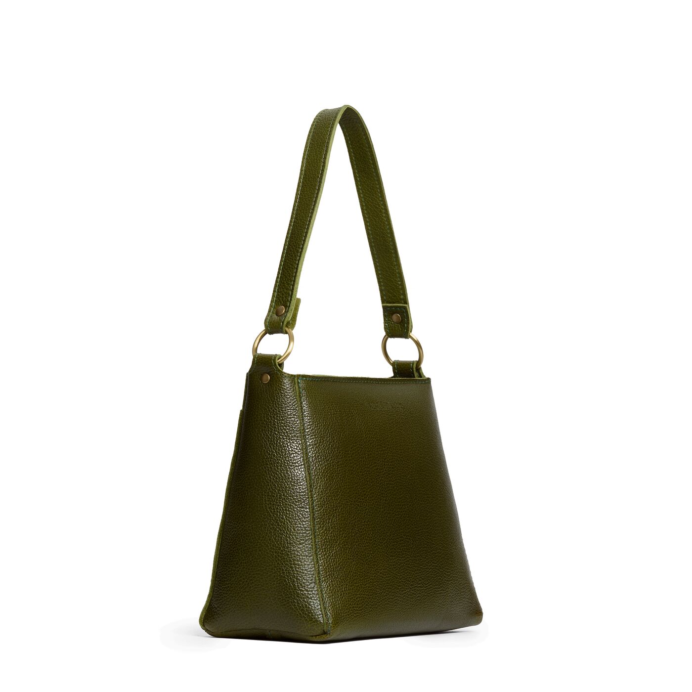 Pebbled Olive*Small | Triangular shoulder bag with antiqued brass finished hardware