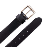 Jet Black | Mens smooth leather belt with antique brass buckle