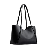Black Medium | Wide tote with leather straps and snap closure