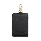Black | A leather card holder with a swivel lobster clasp on a white background