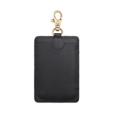 Black | A leather card holder with a swivel lobster clasp on a white background