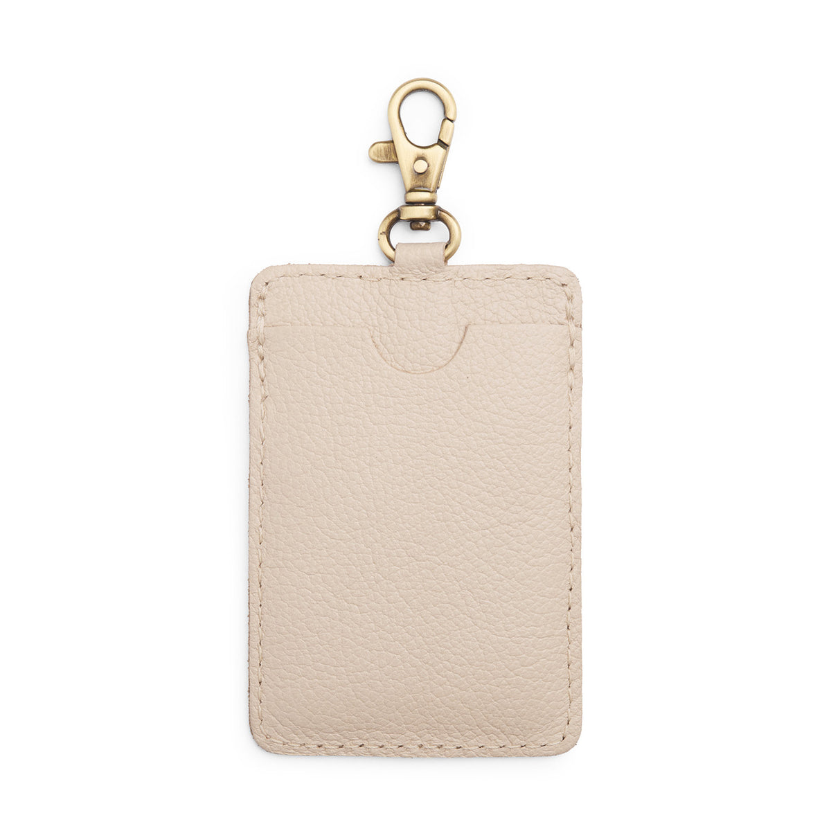 Pebbled Bone | A leather card holder with a swivel lobster clasp on a white background