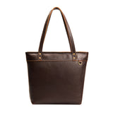 Coldbrew Medium Zipper | Leather tote bag with riveted straps and exterior key loop