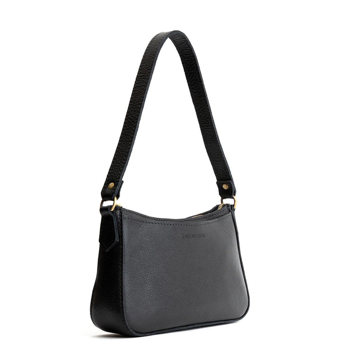 Pebbled--black*Small | Petite bean shaped shoulder bag with a zipper closure
