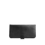 Pebbled--black | Back of leather wallet closed