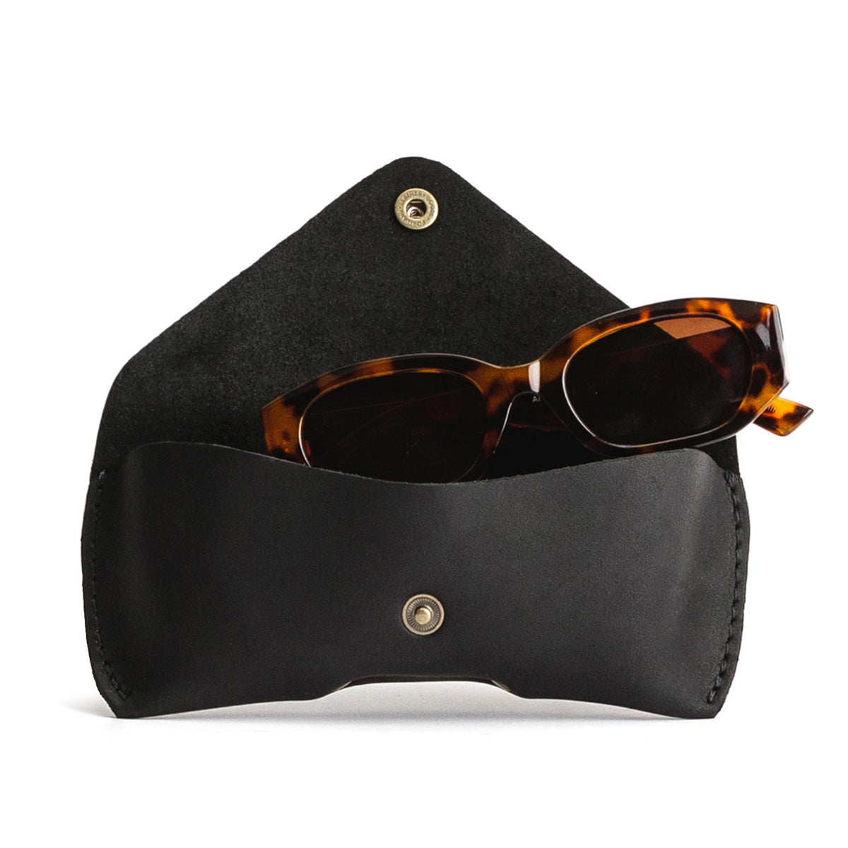 Black | Leather sunglasses case with snap closure
