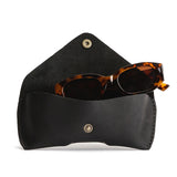 Black | Leather sunglasses case with snap closure