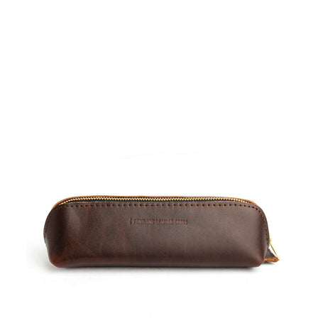 All Color: Grizzly | Leather pouch with curved seams and top zipper