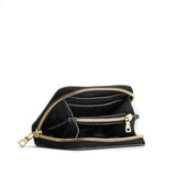 Pebbled--black | Small leather wallet with zipper open